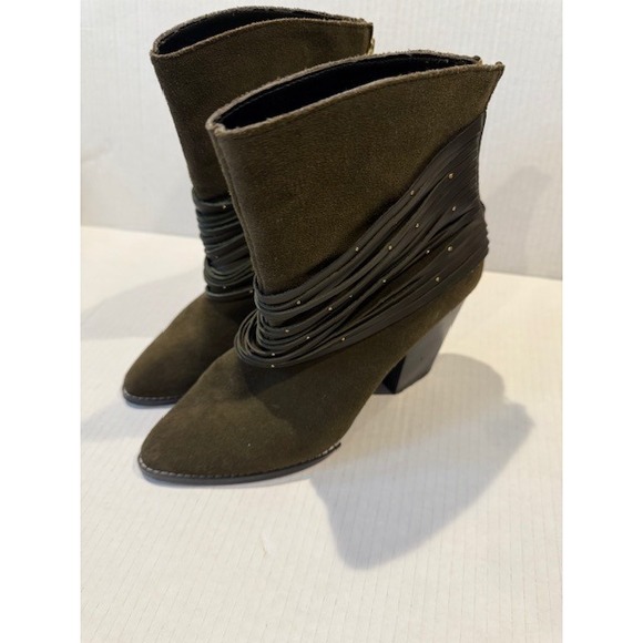 Kelsi Dagger Anthropology Olive Green Ankle Boots High Heel Western Booties 8.5 - Picture 1 of 7